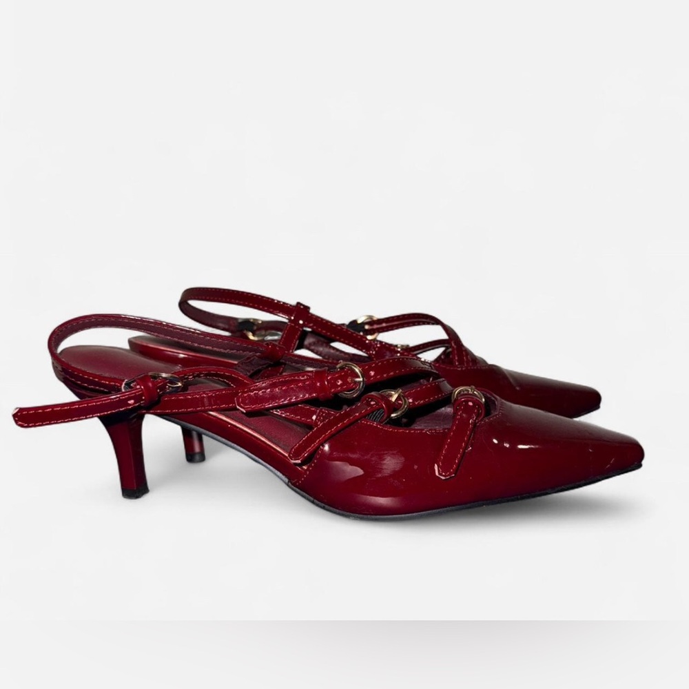 Elegant Red Burgundy Strappy Kitten Heels